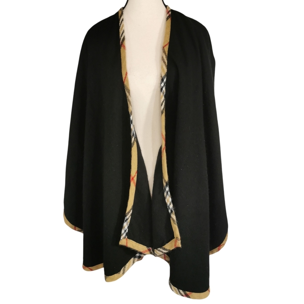 Lord & Taylor Black Plaid-Trim Wrap/Poncho Shawl Cape Sz OS Open To Offers